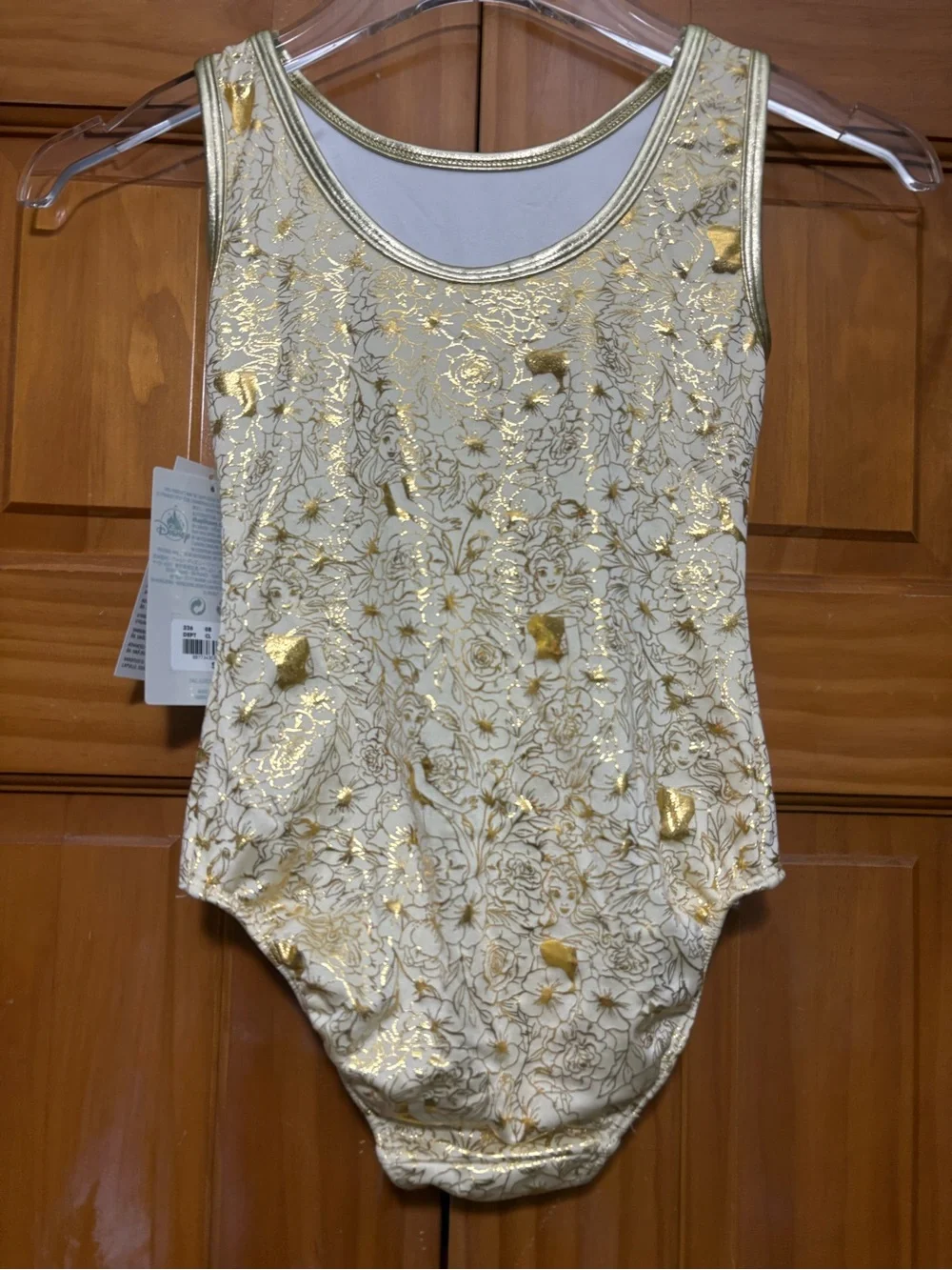 Disney Princess Belle Cream and Gold Metallic One-Piece Leotard Size 7/8 NWT